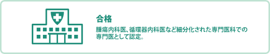 合格　腫瘍内科医、循環器内科医など細分化された専門医科での専門医として認定